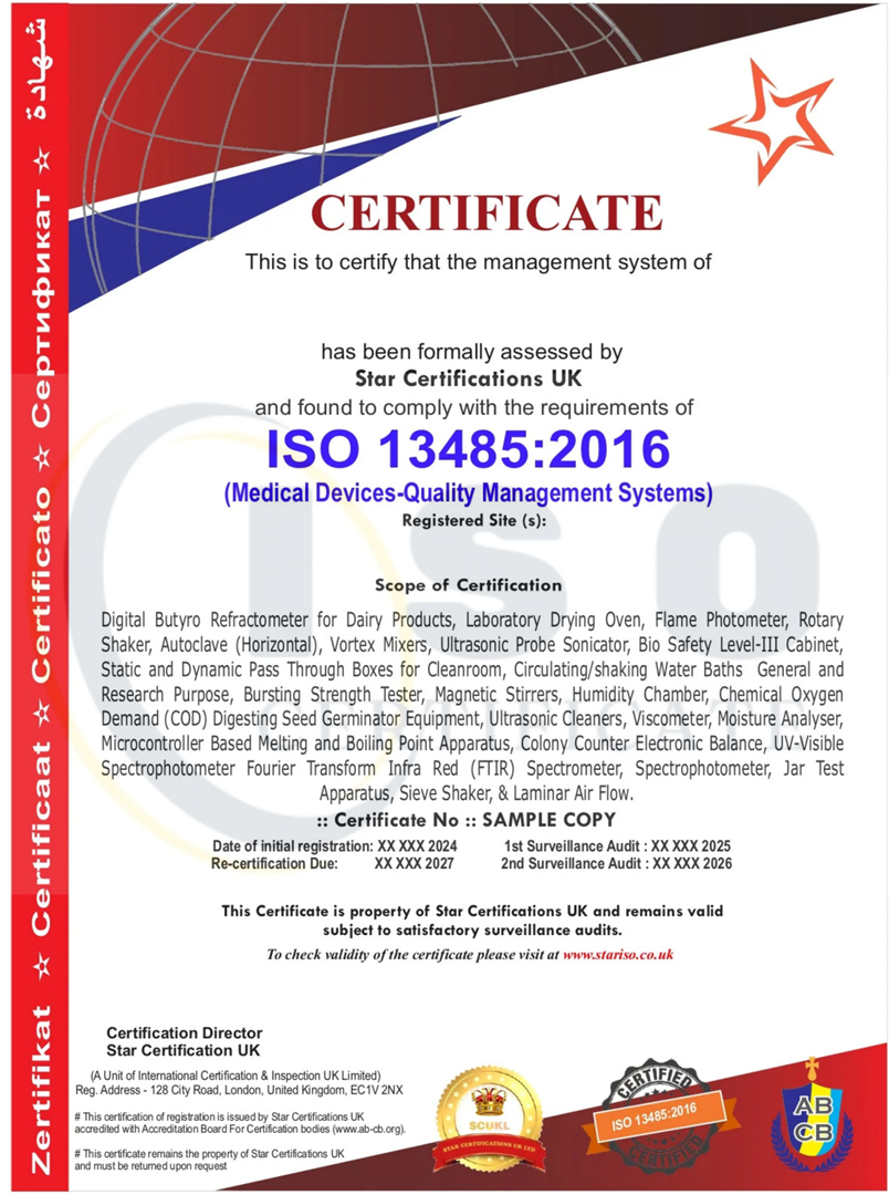 Sample ISO 13485:2016 Non-IAF Certification Certificate