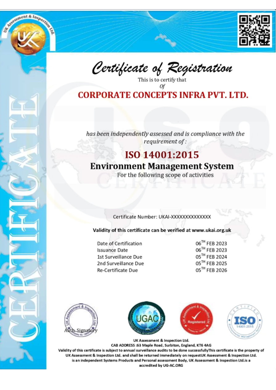Sample ISO 14001:2015 Non-IAF Certification Certificate
