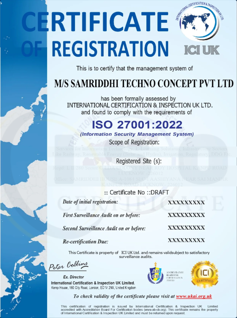 Sample ISO 27001:2022 Non-IAF Certification Certificate