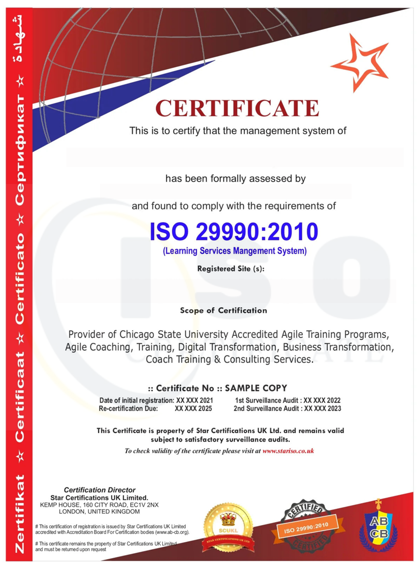 Sample ISO 29990:2010 Non-IAF Certification Certificate